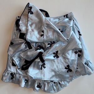 Bella Silky Blue Pajama Set with Black Bow Print never worn